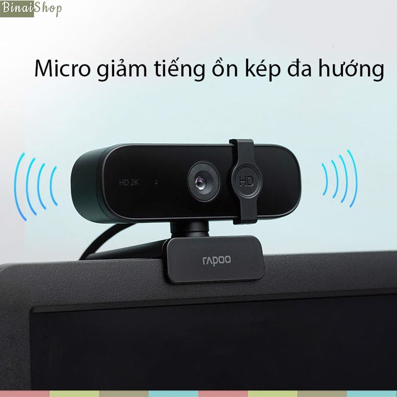 [BH 2 năm] Rapoo C280 - Webcam Họp Trực Tuyến Tự Động Lấy Nét, Phân Giải 2K, Góc Rộng 85°, Khử Tiếng Ồn Kép