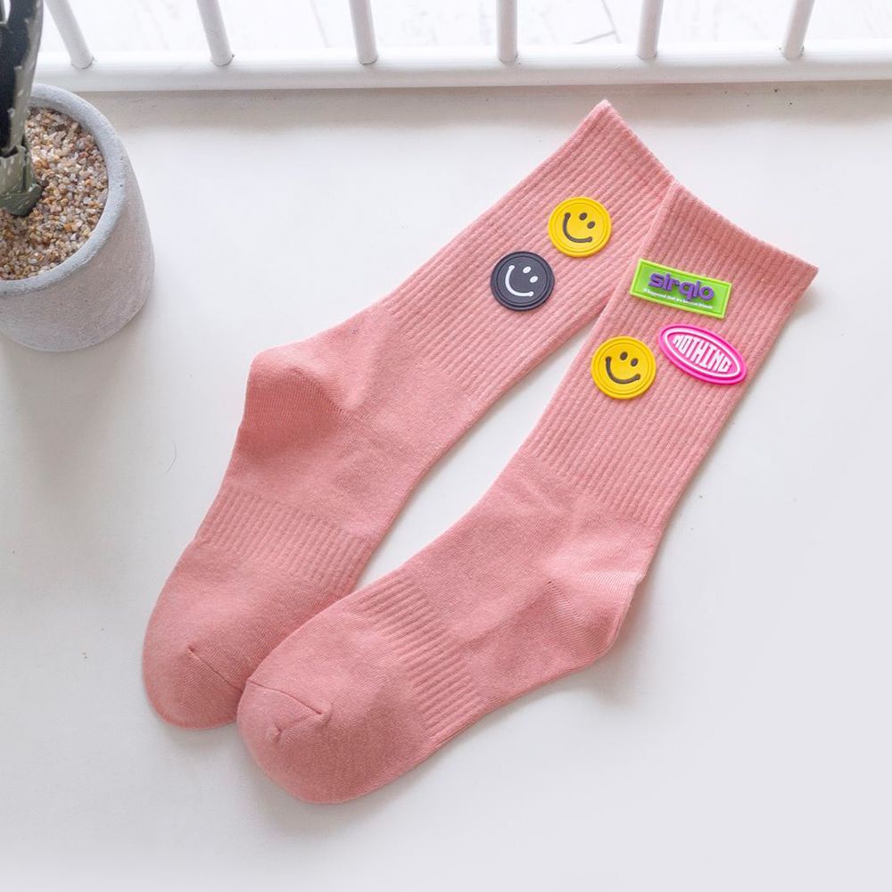 Vớ cotton màu trơn thoáng khí in chữ mặt cười phong cách Hàn Quốc đơn giản thời trang cho nam và nữ