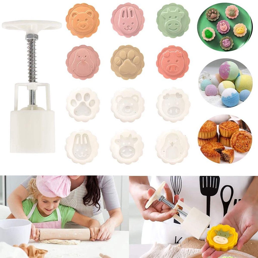 Khuôn Nhấn Làm Bánh Trung Thu 50g Nhiều Màu Sắc Xinh Xắn Cho Bé