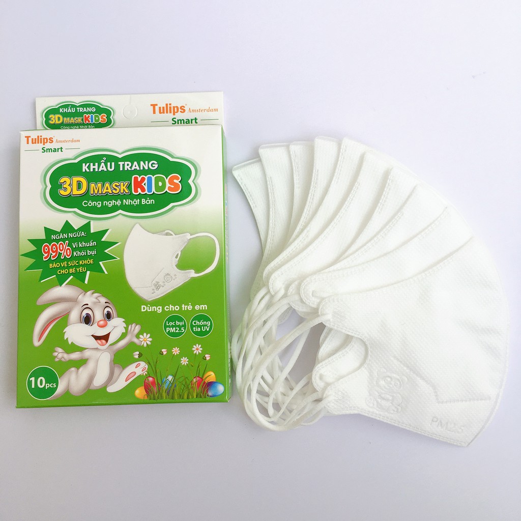 Khẩu trang trẻ em 3D Mask Kids Tulip [ Hộp 10 chiếc ] , khẩu trang Tulips 3D Smart cho bé từ 1 tuổi đến 6 tuổi