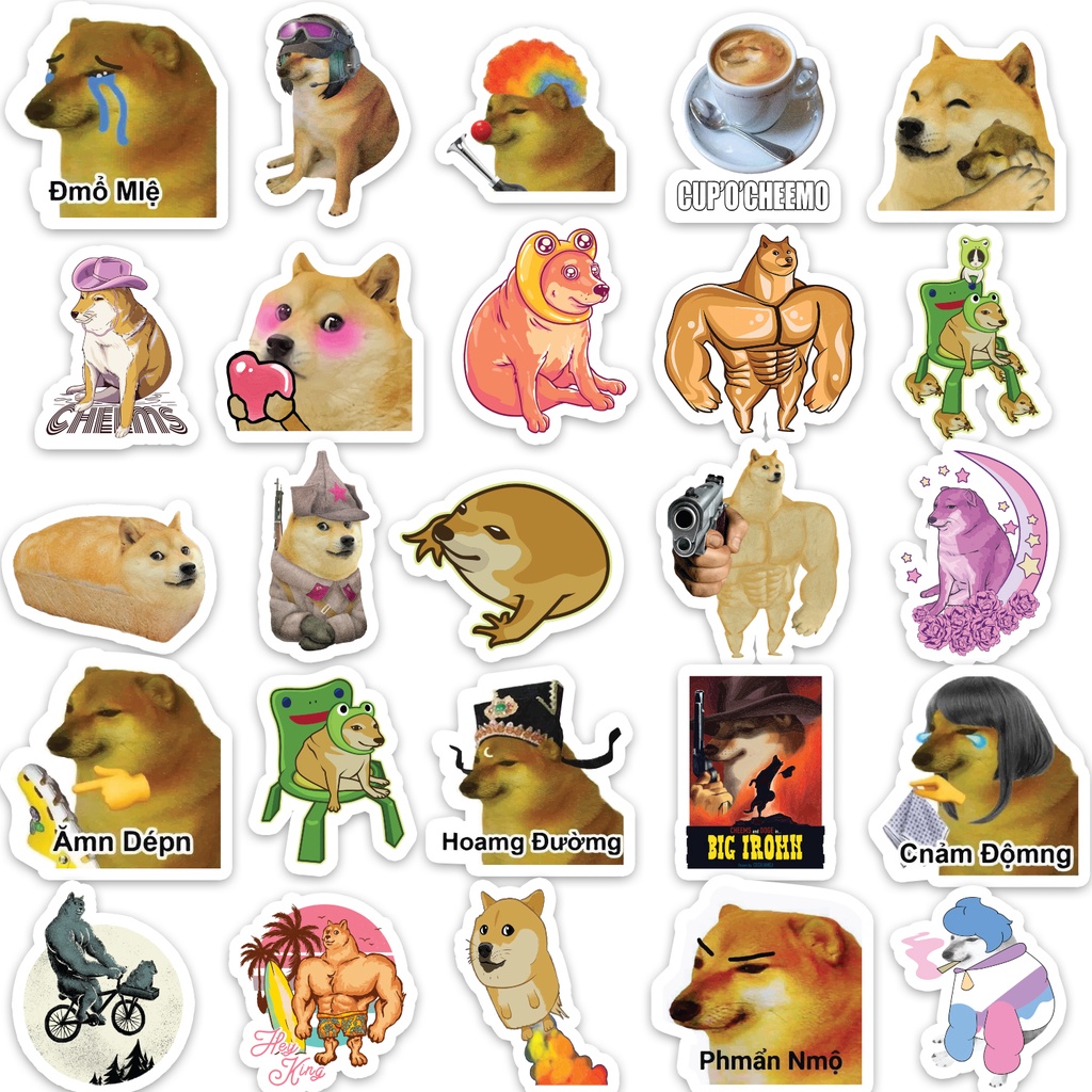 Set 50 cái Sticker Cheems Meme, Sticker Cheems Chống Nước, Sticker Chó meme, Hình dán Cheems