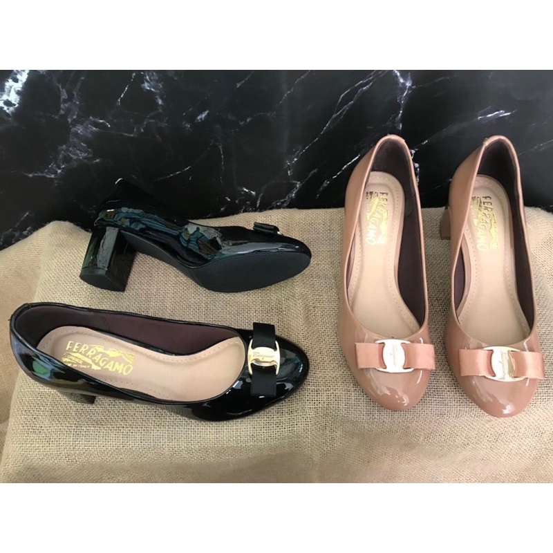 Giày da bóng 5cm gắn nơ xinh