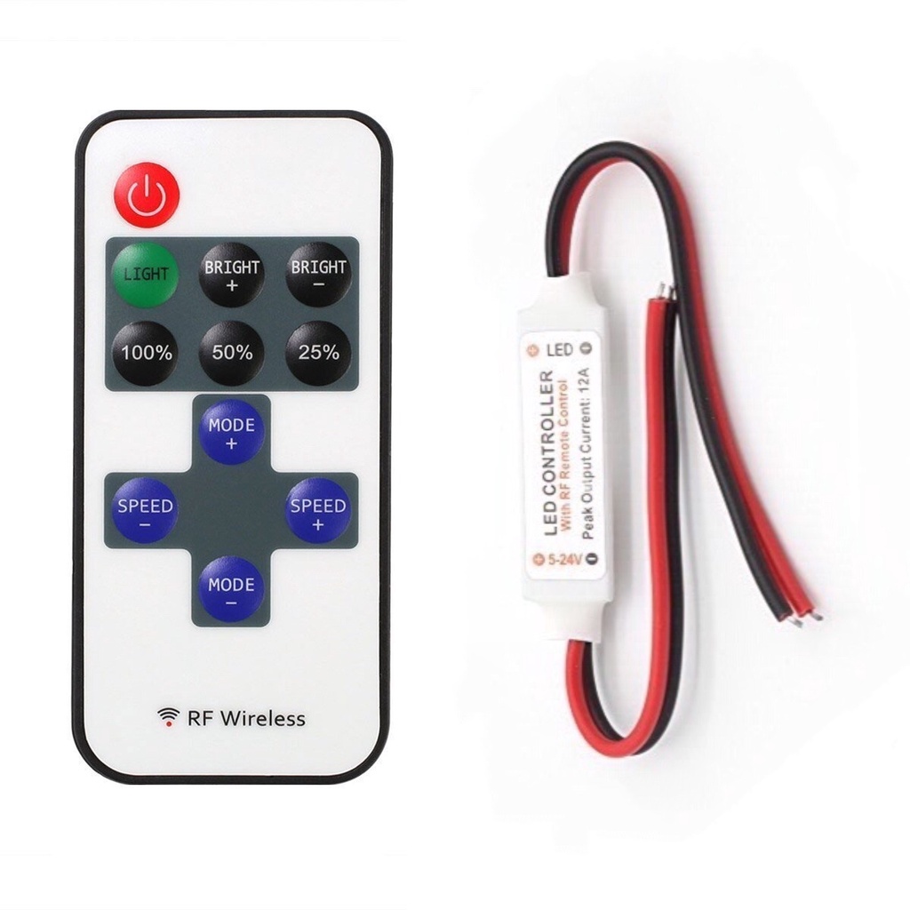 Bộ điều khiển từ xa RF DC 12V 11 Công tắc điều chỉnh độ sáng nhỏ cho 5050 3528 5630 Đèn LED dải màu đơn