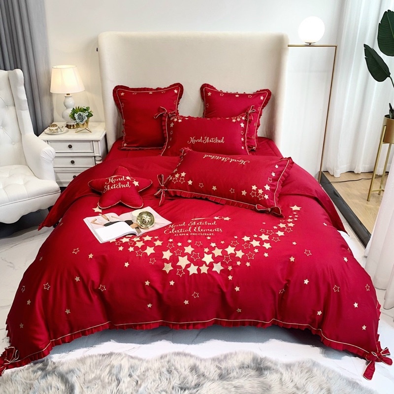 Bộ chăn ga gối Lụa Satin 7 món cao cấp chăn ga mùa cưới