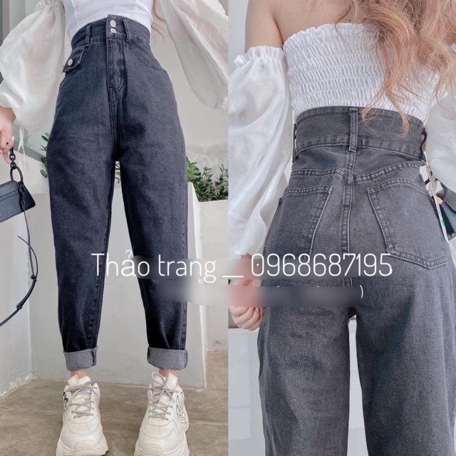 Quần baggy jean nữ lưng cao 2 nút mẫu mới siêu hot tại Thuydieushop97 bg1