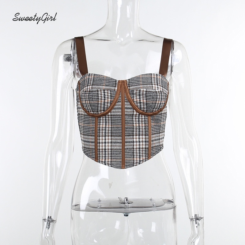 Áo 2 dây kẻ sọc caro có thể điều chỉnh thời trang đường phố cho nữ