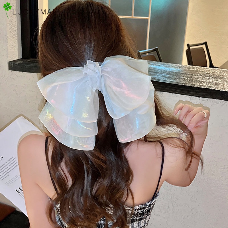 Kẹp Tóc Nơ Lụa Chiffon Nhiều Lớp Phong Cách Hàn Quốc Ngọt Ngào Cho Nữ