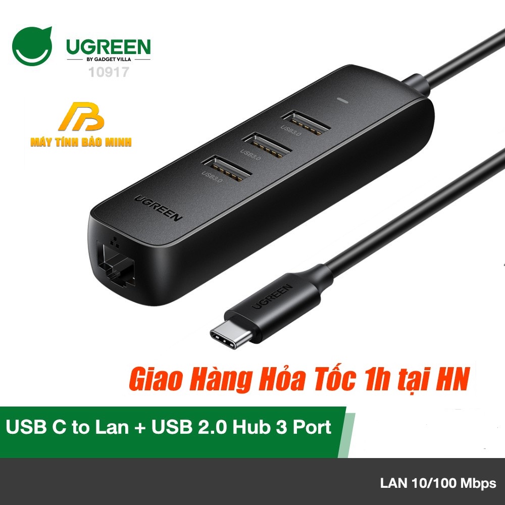 Cáp chuyển đổi USB-C sang LAN kèm Hub USB Ugreen 10917 - Hàng Chính Hãng