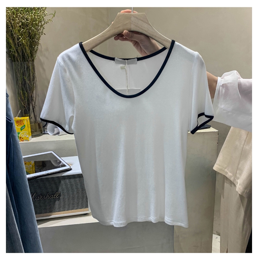 Áo thun SUXI tay ngắn cổ chữ U màu trơn thời trang mùa hè dành cho nữ