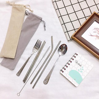 Bộ thìa đũa ống hút set 6