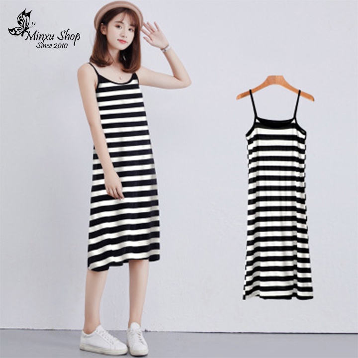 Váy ngủ hai dây cổ tròn, váy mặc lót chất thun cotton lạnh mềm mịn mát mùa hè hàng chuẩn Quảng Châu Minxu shop VJ