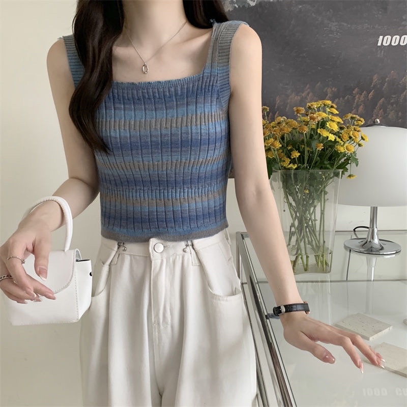 Áo yếm dệt kim, áo 2 dây mặc bên trong mùa hè trẻ trung, năng động phối với quần jean rộng, 4 màu freesize