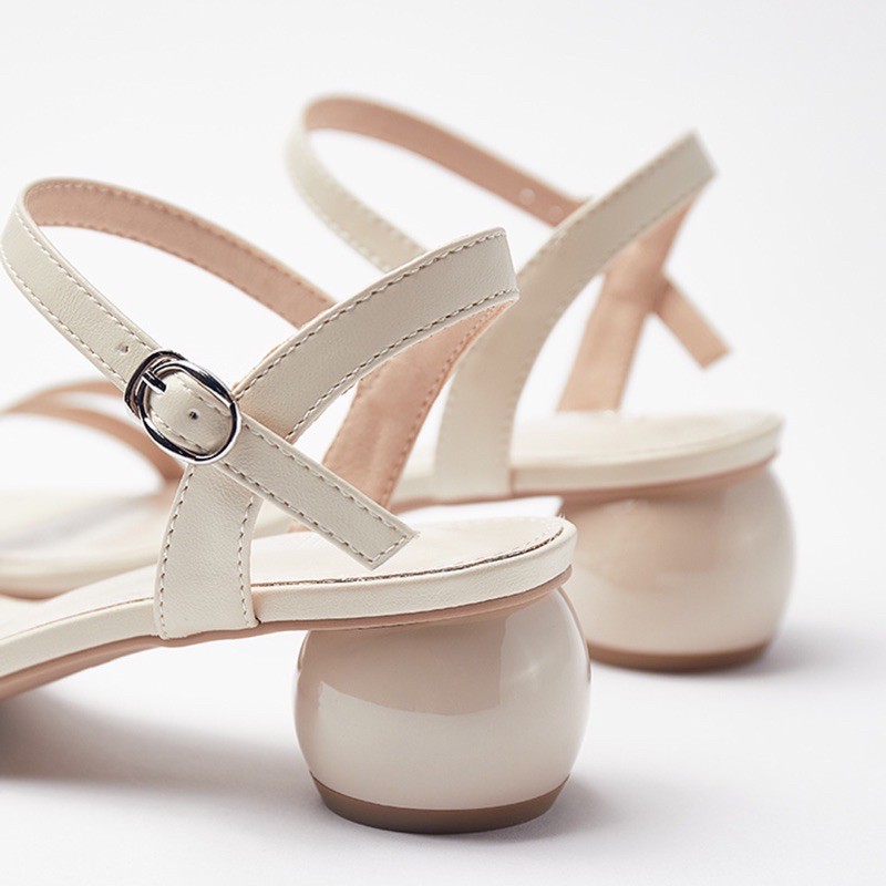 Giày sandal cao gót tròn 3p 2 quai mảnh ngang TT