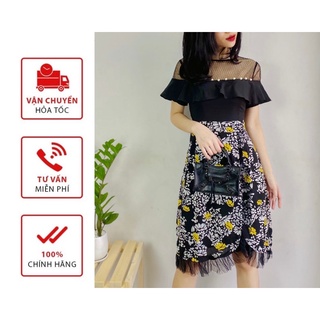 Váy Hoa Bèo Đính Ngọc WLAPIN Hàng Thiết Kế Độc, Đẹp Phù Hợp Đi Làm, Đi Chơi