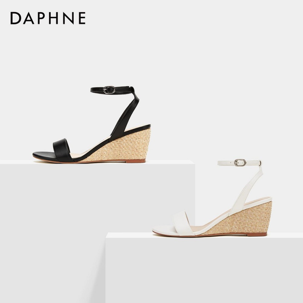 Sandal nữ đế xuồng  cao gót daphne  phong cách Hàn Quốc mũi vuông quai ngang cao 6.5cm màu đen, trắng SD01