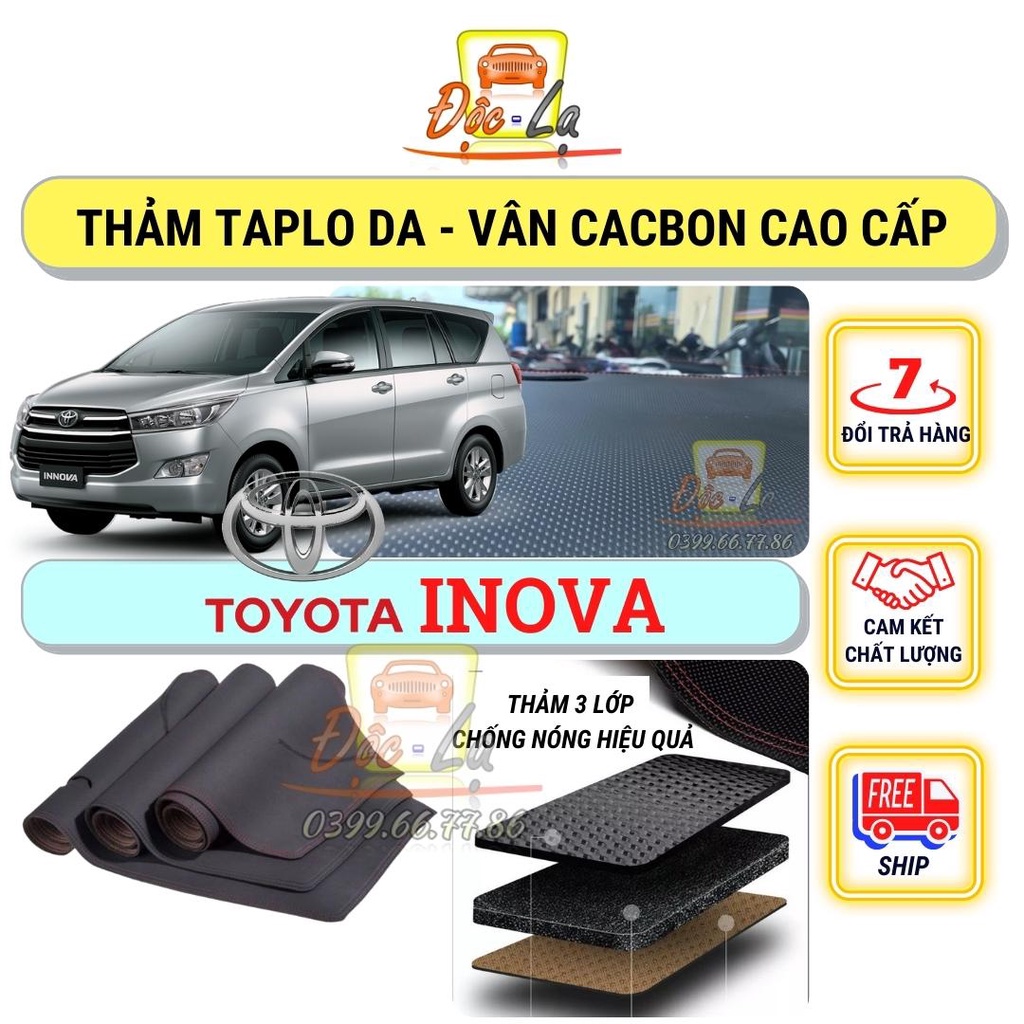 Thảm Taplo Toyota Innova 2006 - 2021 vân Cacbon 3 lớp cao cấp, chống nóng, bảo vệ ô tô hiệu quả