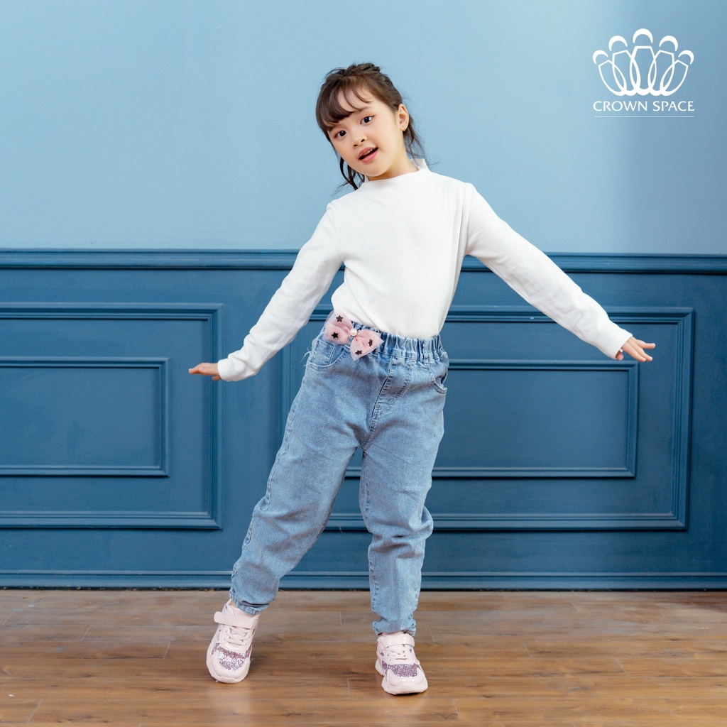 Quần Jeans Bé Gái Crown Space Cao Cấp CKGL372210-Siêu Nhẹ Chống Nhăn, Xanh Pastel Chuẩn Anh Quốc Size 19kg-33kg