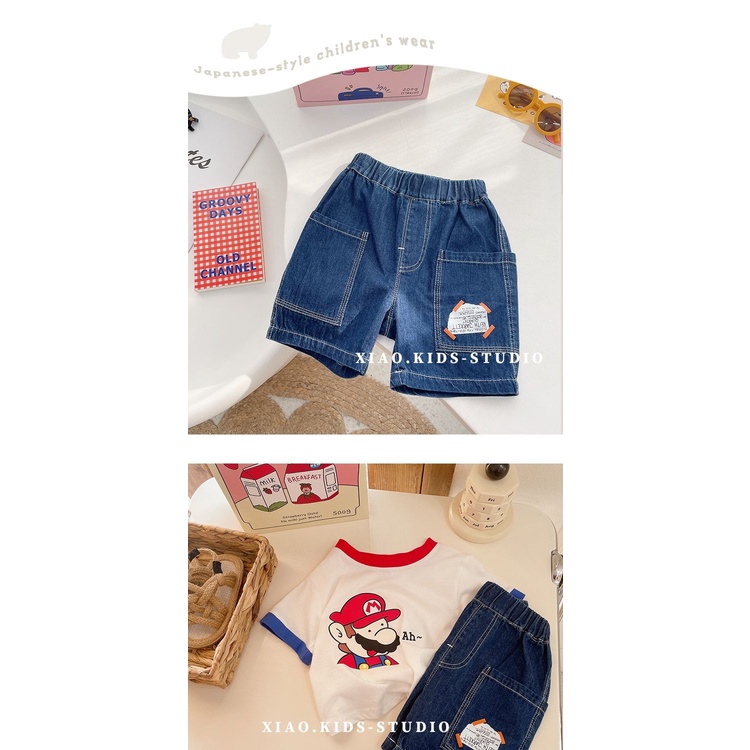 [Babycat] Hàng Có Sẵn Quần Short Jean Denim Màu Tối Phong Cách Hàn Quốc/ Nhật Bản/ Thời Trang Mùa Hè Thông Dụng Cho Bé Trai