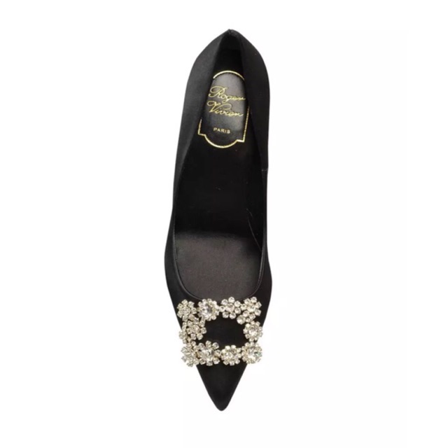 Giày gót lụa satin nơ đá vuông sz 39