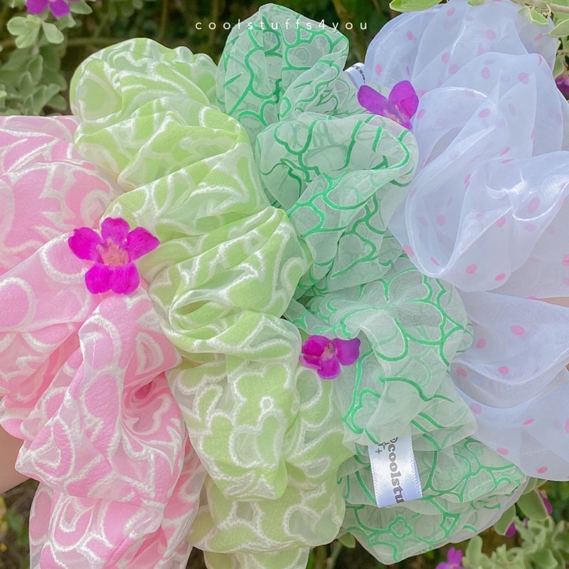 Buộc Tóc Scrunchies Voan Phồng Hoạ Tiết Nhiều Mẫu Bigsize Siêu To