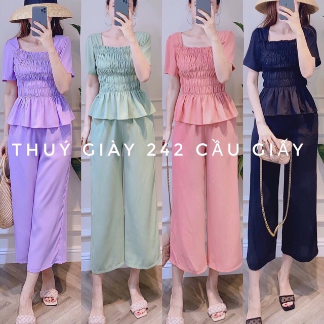 [ Mã FAMAYWA2 giảm 10K đơn 50K] Sét đồ bộ lửng ống rộng áo nhúm loe cổ vuông