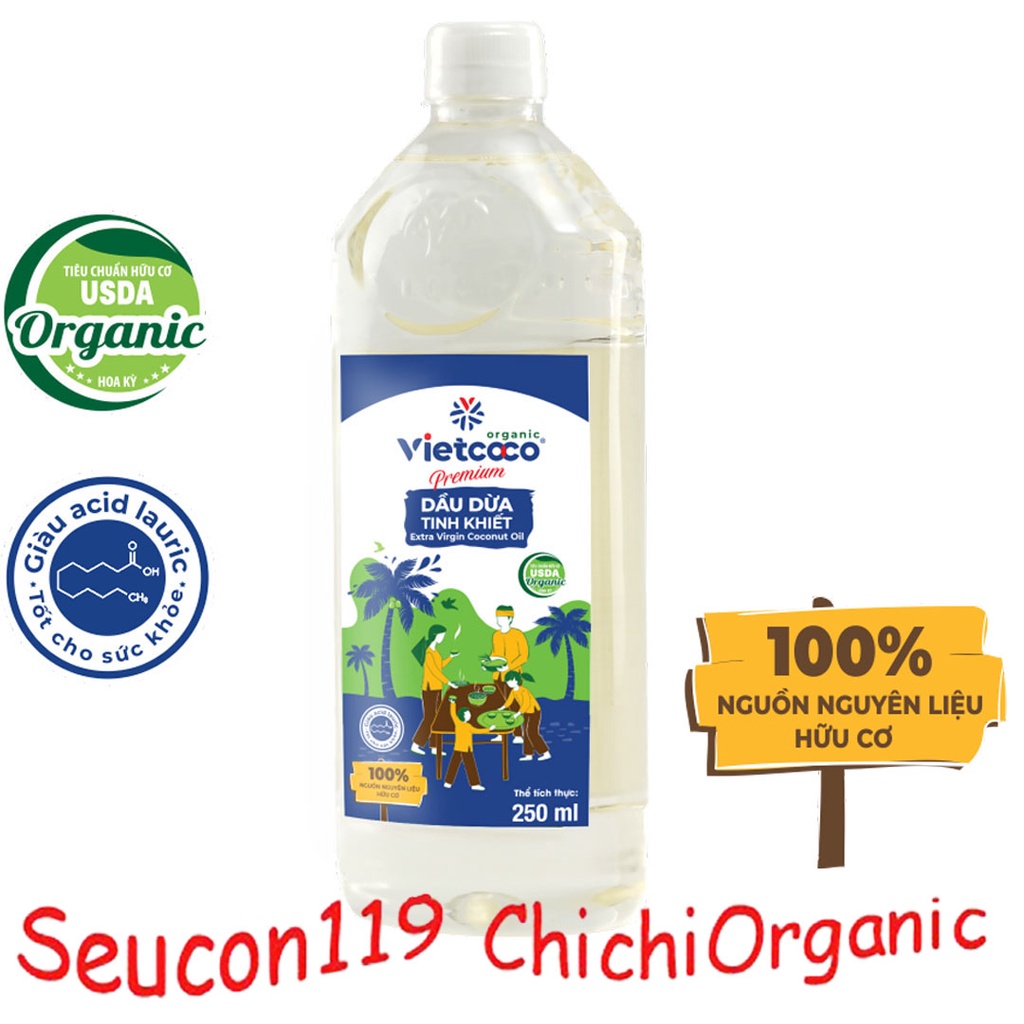 Dầu Dừa Nguyên Chất Ép Lạnh Hữu Cơ Chai 250ml / Dầu Dừa Tinh Khiết Vietcoco