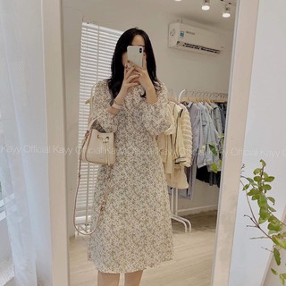 Váy hoa nhí vintage dáng dài 2 lớp có thắt nơ eo siêu xinh