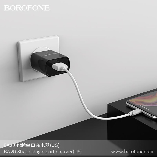 Cốc Sạc Borofone BA20/BA20A - 1 Cổng USB 2.1 US Chính Hãng