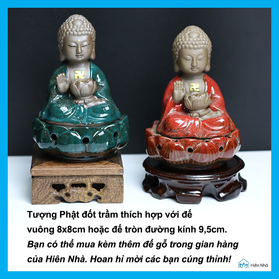 Tượng Phật A Di Đà đốt trầm - tượng gốm đốt trầm hương- dụng cụ chơi trầm - Hiên Nhà