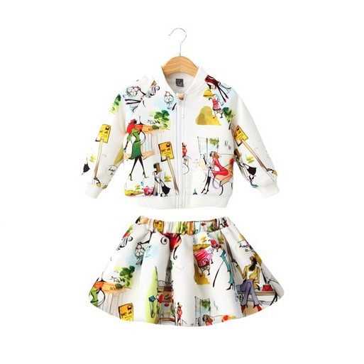 Set áo tay dài kèm chân váy Sanlutoz in họa tiết hoạt hình thời trang xuân thu cho bé gái