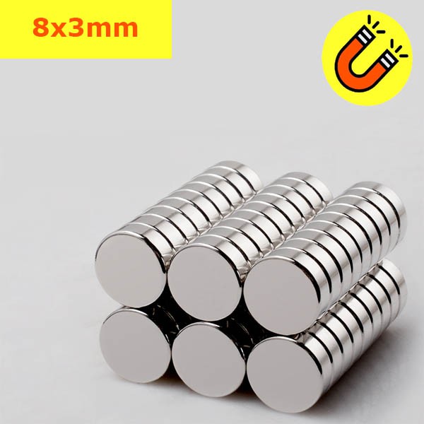 Nam châm tròn đất hiếm đường kính 8x1/2/3/4/5mm lực từ N35