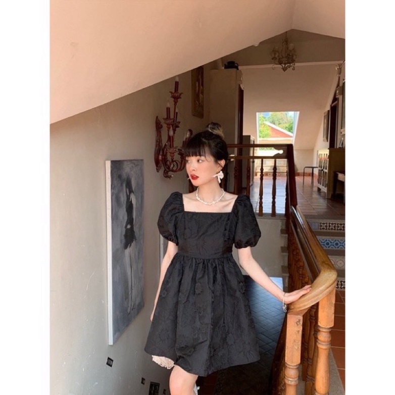 Đầm xoè bồng babydoll cột nơ lưng Quảng Châu Trung Quốc màu trắng váy xinh hot trendy - babydoll