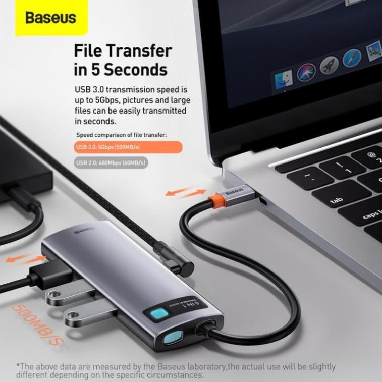 Bộ Chuyển Đổi Hub Type C Baseus USB 3.0 Type C Sang HDMI 8 Trong 1 Cho MacBook Pro Air Surface Pro 7 Samsung Laptop