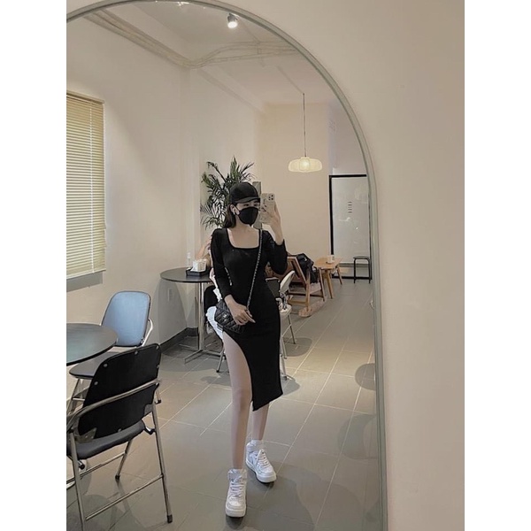 -LAROSA.clothing- ĐẦM BODY XẺ TÀ TAY DÀI CỔ VUÔNG