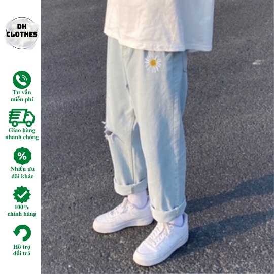 ▽Quần baggy jean thêu hoa cúc mẫu mới - Đổi trả free nếu hàng lỗi Q3-cam kết Giặt không phai màu