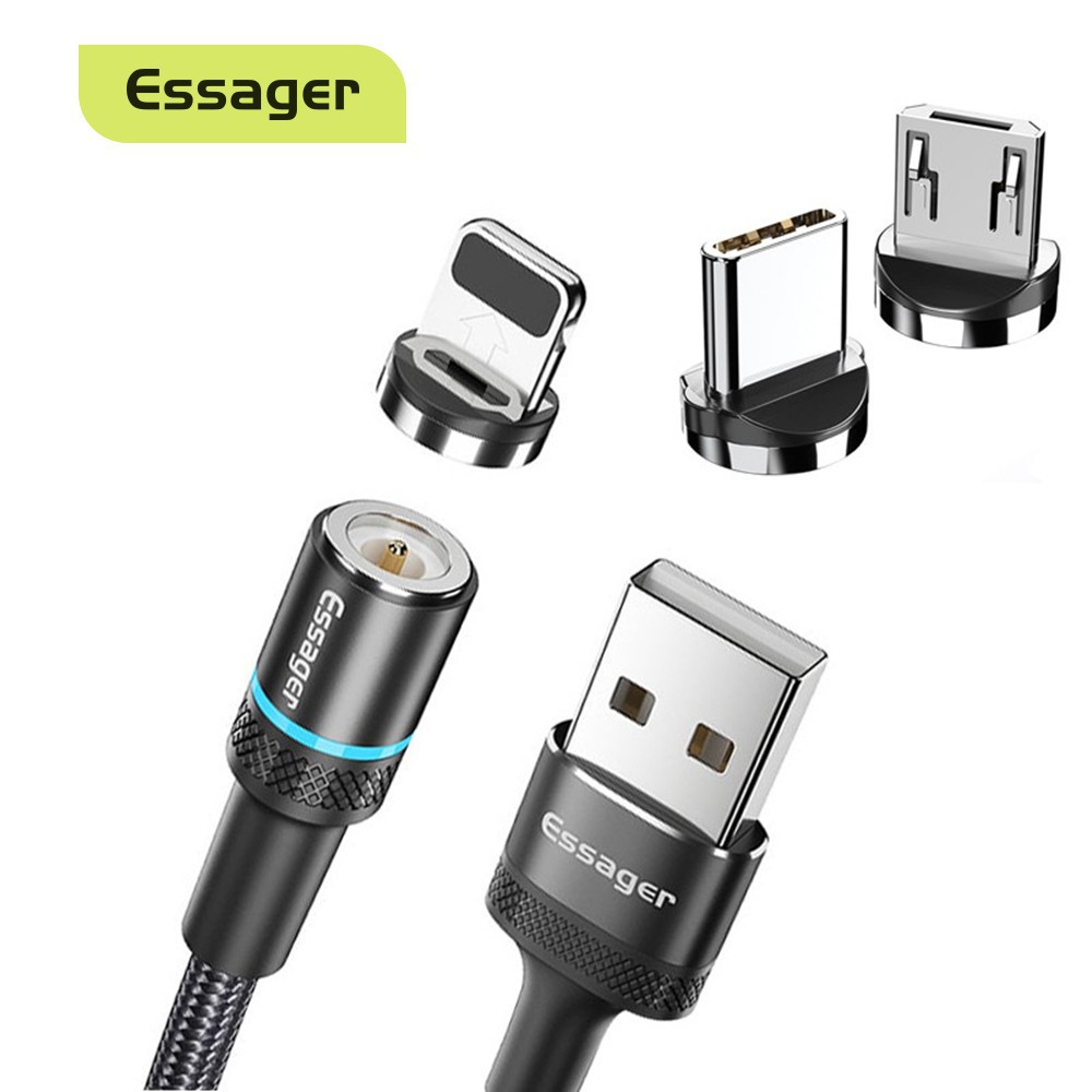 Dây Cáp Essager Đầu Sạc Từ Tính Micro USB Type-C Cho Điện Thoại iPhone/Samsung/Android