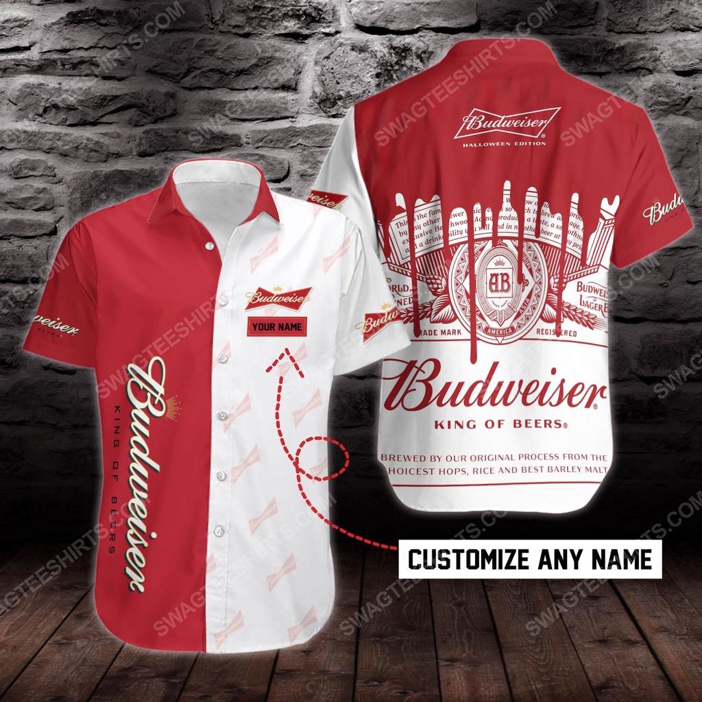 Budweiser Beer Áo Sơ Mi Nam Nữ Hawaiin In Theo Yêu Cầu, Chất Liệu Thoáng Mát, Thời Trang VNXK, Áo Nh