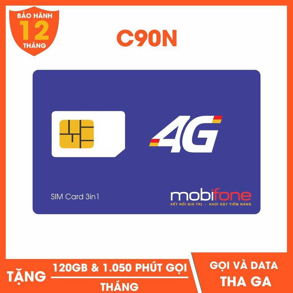 SIM 4G MOBI 6C90N KM 4GB/NGÀY, 180P NGOẠI MẠNG MIỄN PHÍ 6 THÁNG