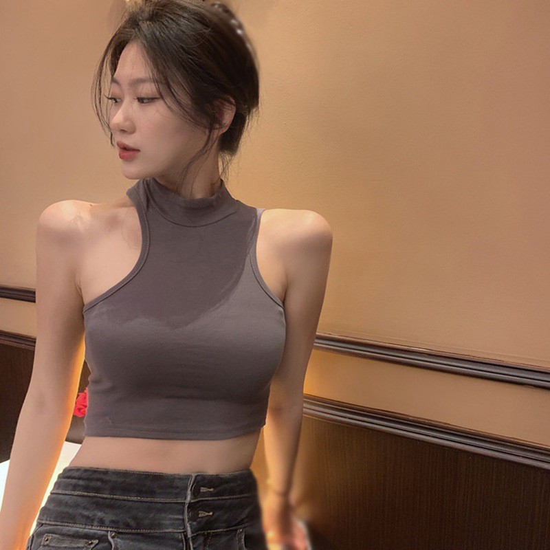 Áo sát nách dáng ôm hở rốn màu trơn thời trang nữ gợi cảm
