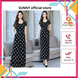 [Chất Đẹp] Jupmsuit Dài, Đồ Bay Chấm Bi Cổ Tròn vải Lụa Mát Mẻ, Form Chuẩn, May Kĩ