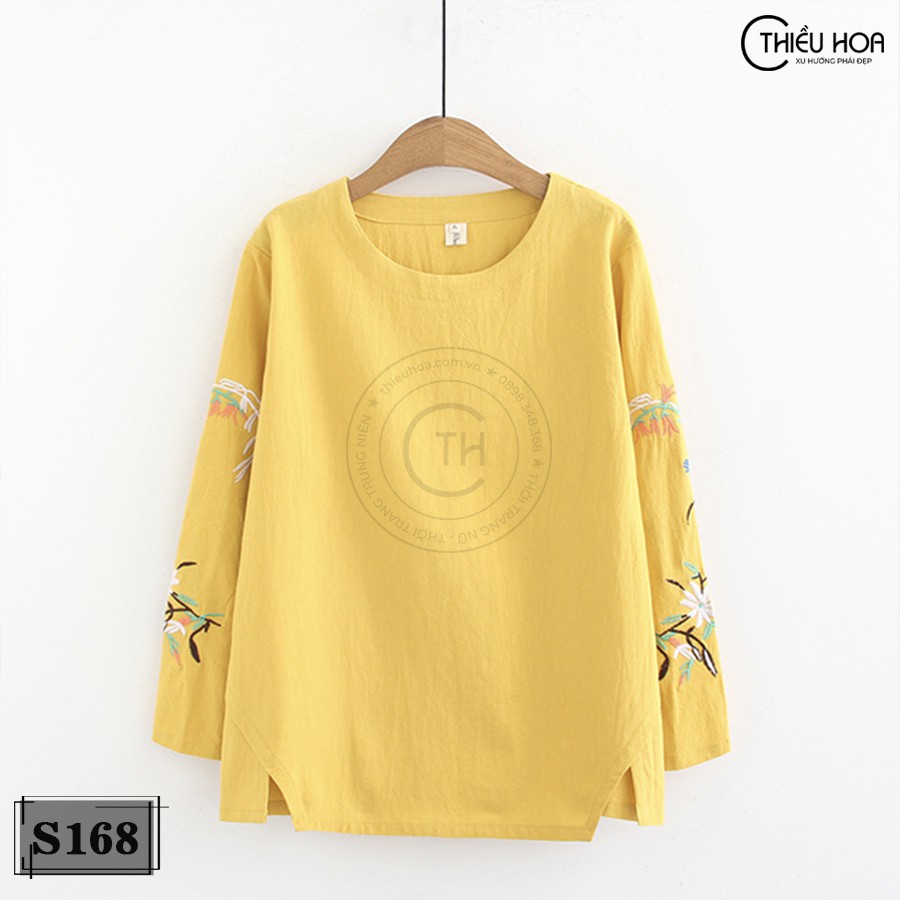 Áo Nữ Trung Niên Linen Tay Thêu Thiều Hoa S168