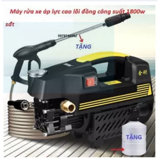 Máy bơm xịt rửa xe áp lực cao T10 có dây áp lực phun dài 7m, báng súg phun dài nửa mét, đầu phun, bình chứa xà phòng