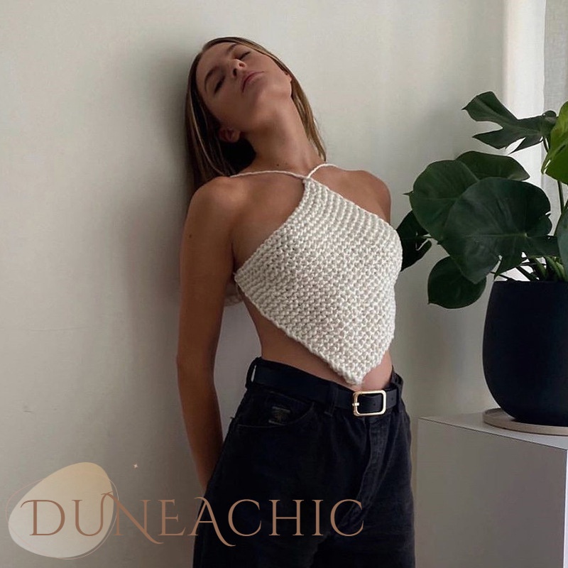 Áo hai dây dệt kim cotton hở lưng Dunea thiết kế mới cho nữ