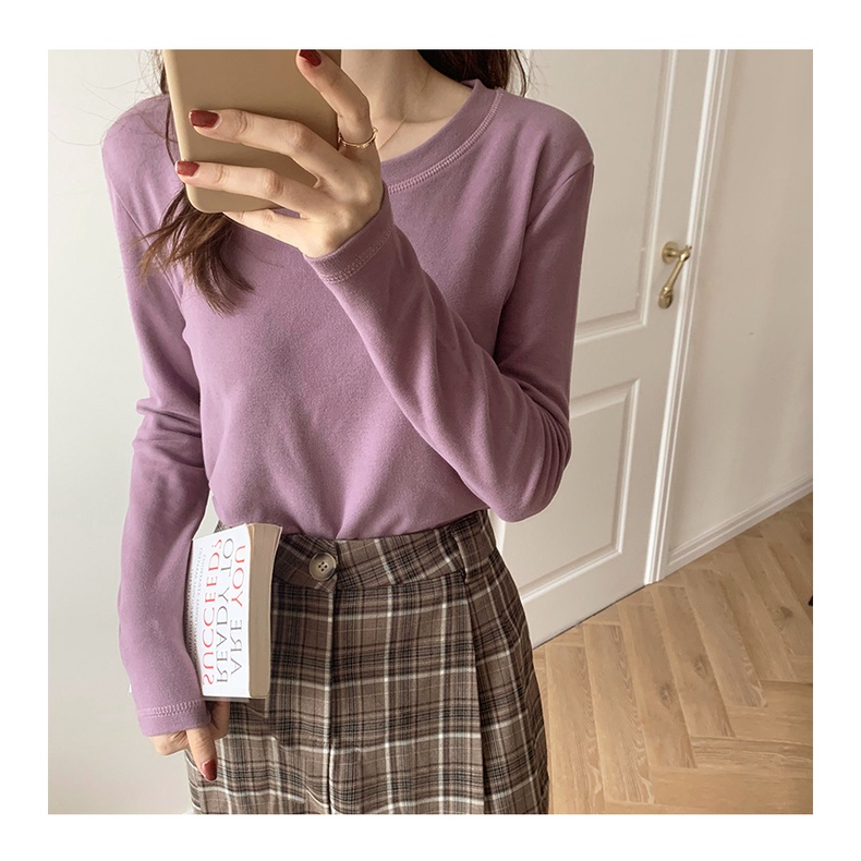 Áo Thun cotton Dày Hai Mặt Tay Dài Phong Cách Hàn Quốc Thời Trang Thu Đông Cho Nữ