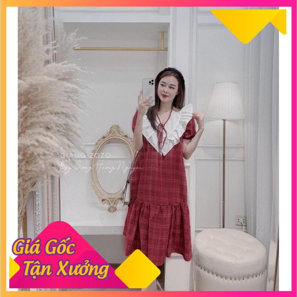 [ 𝐅𝐑𝐄𝐄 𝐒𝐇𝐈𝐏 ] Đầm Kẻ Cổ Cổ V Thắt Nơ Tiểu Thư Cực Xinh