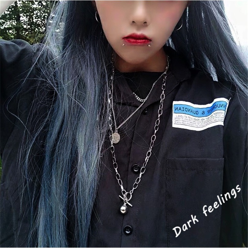 Vòng cổ dài nhiều lớp thun tay ngắn phong cách hip hop Hàn Quốc dành cho nam và nữ