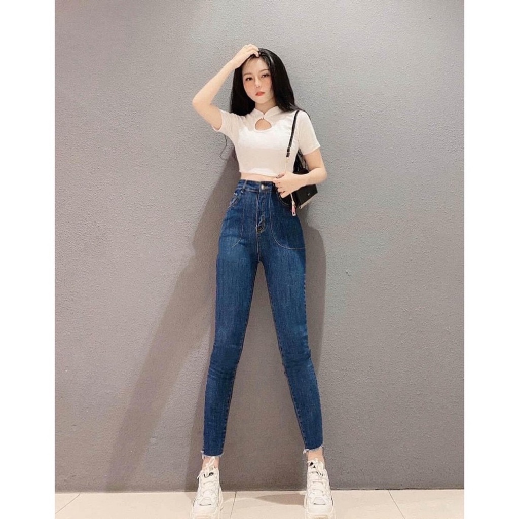 Quần dài jean nữ JL johnsonLi, co giãn cực mạnh, màu xanh, 2 khuy, JLNU026