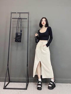 Áo croptop hở lung thun 5cm yoona