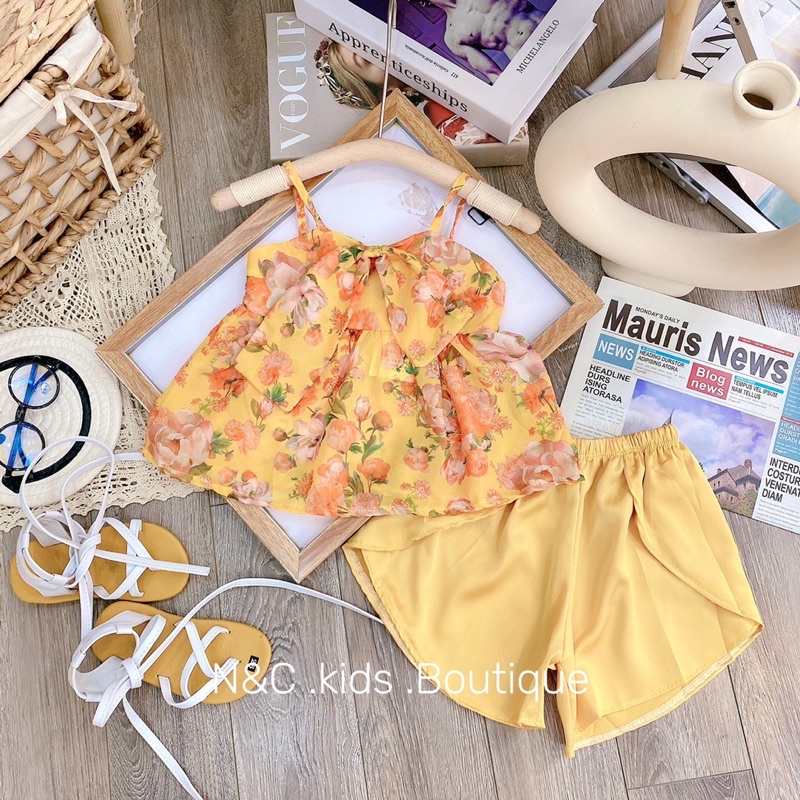 Set áo von tơ quần lụa cho bé gái