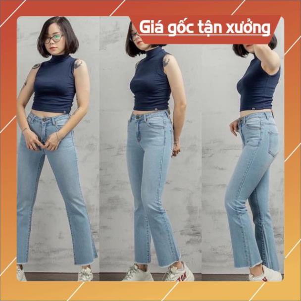 Quần jeans ống loe lửng 9 tấc 3 màu(đen-xanh nhạt-xanh đậm)